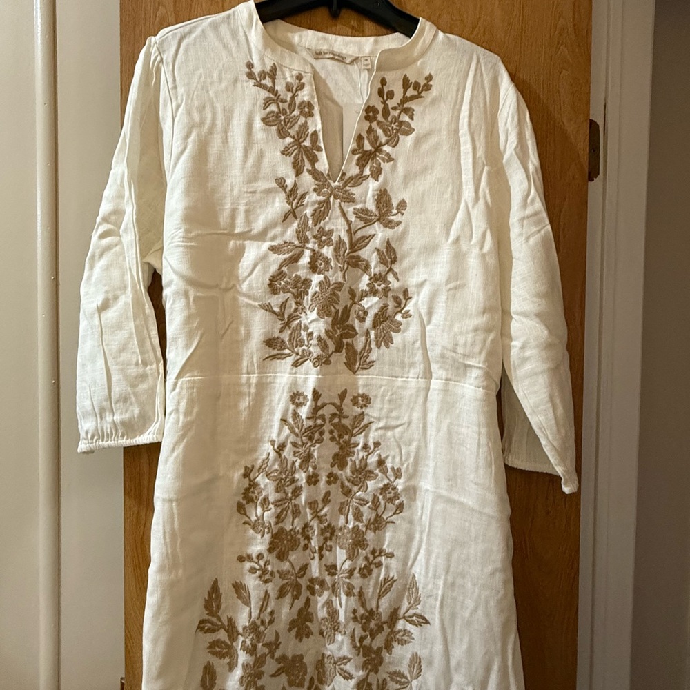 Soft Surroundings White Dress with Brown Embroidery NWT - Picture 4 of 11